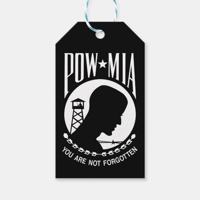 POW MIA Flagga: Soldater från Vietnam Krig saknas, Presentetikett (Framsidan)