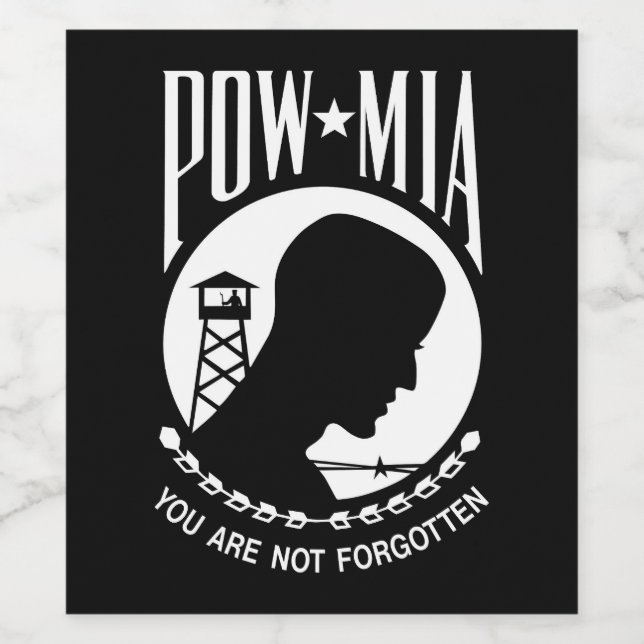 POW MIA Flagga: Soldater från Vietnam Krig saknas, Vinflaska Etikett (Singel etikett)