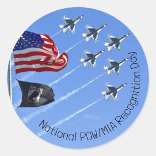 POW MIA Flagga, USA flagga och Thunderbird Runt Klistermärke