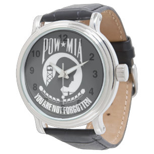 POW-MIA glömms du inte - manar svart Leathe Armbandsur