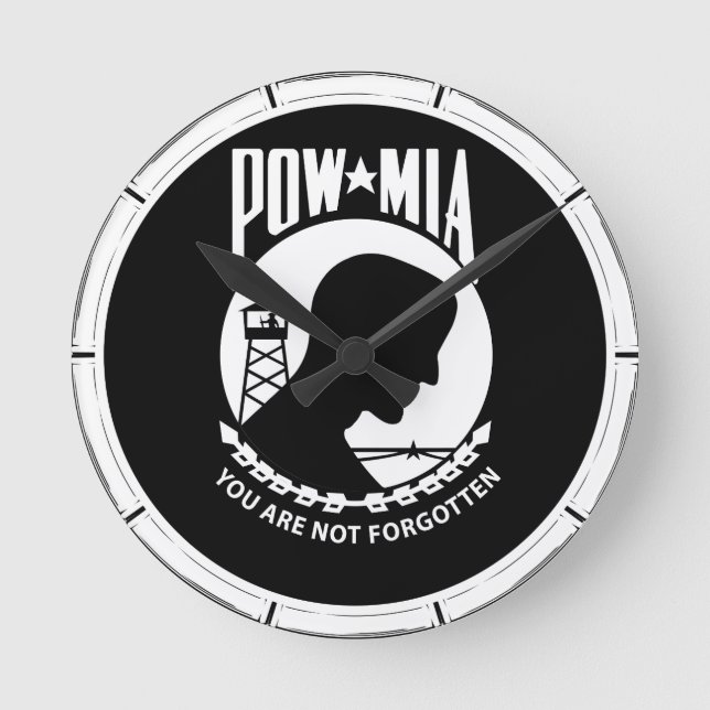 POW/MIA Round Bamboo Ram Rund Klocka (Framsida)