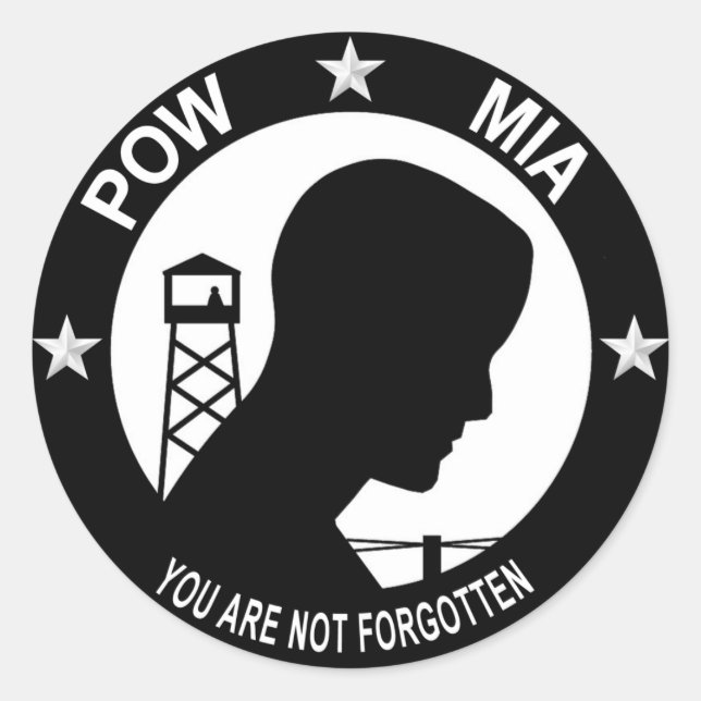 POW MIA Sticker Runt Klistermärke (Framsida)