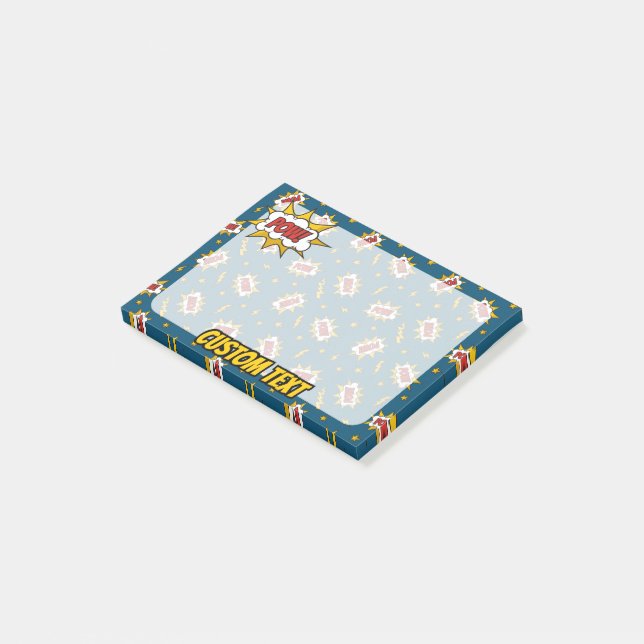 Pow Tecknad Ljud Effect Mönster Post-it Block (Vinklad)