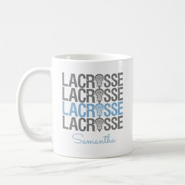 Powder Blue Distress Lacrosse Ord Kaffemugg (Vänster)