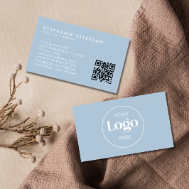 Powder Blue Elegant Custom Company Logo QR Code Visitkort