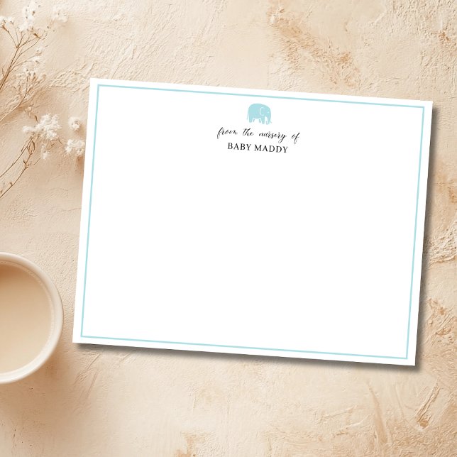 Powder Blue Elephant Nursery Stationery Note Card Inbjudningar (Skapare uppladdad)