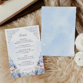 Powder Blue Floral Wedding Details Tilläggskort