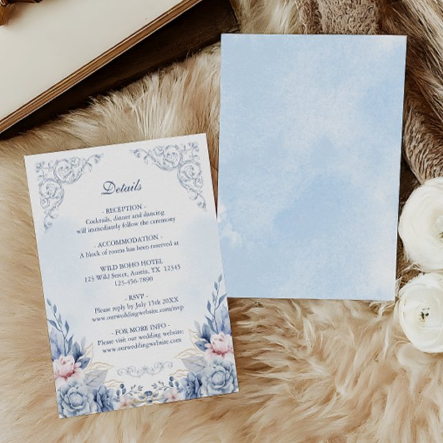 Powder Blue Floral Wedding Details Tilläggskort (Skapare uppladdad)