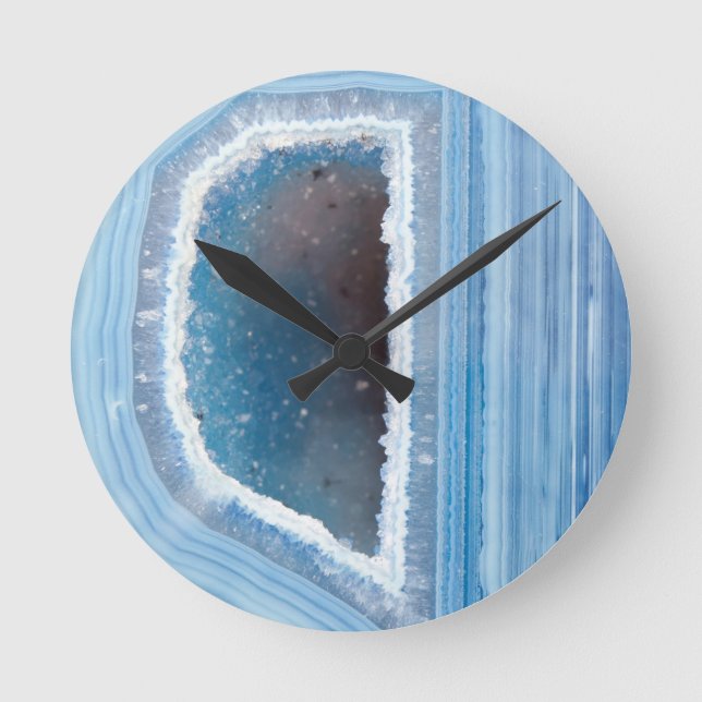 Powder Blue Geode Druzy Rund Klocka (Framsida)