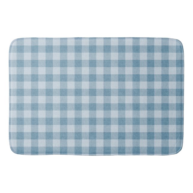 Powder  Blue Gingham Buffalo Check Linen Texture Badrumsmatta (Framsidan)