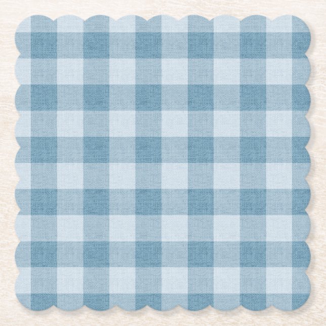 Powder Blue Gingham Buffalo Check Linen Texture Underlägg Papper (Framsida)