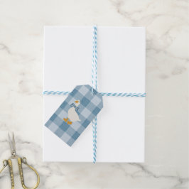 Powder Blue Gingham Goose Baby Shower Buffalo Chec Presentetikett