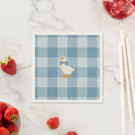 Powder Blue Gingham Goose Baby Shower Check Pappersservett