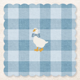 Powder Blue Gingham Goose Baby Shower Check Underlägg Papper