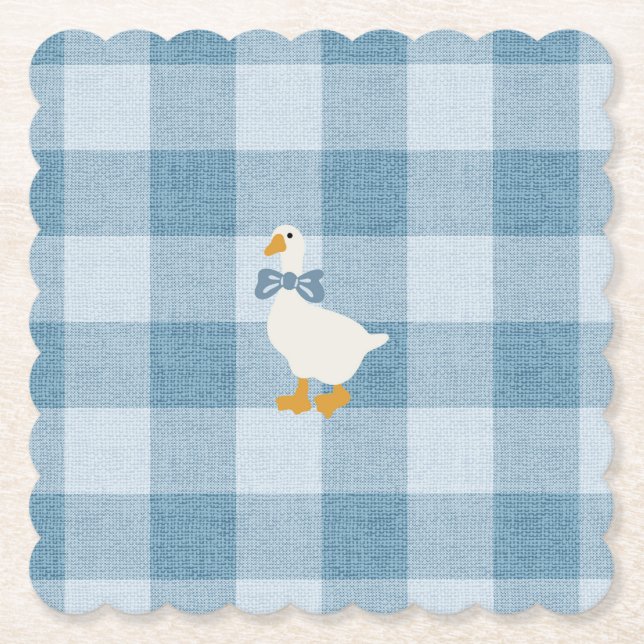 Powder Blue Gingham Goose Baby Shower Check Underlägg Papper (Framsida)