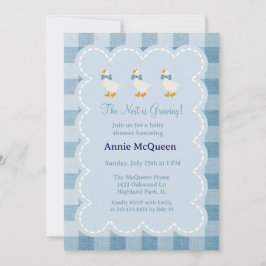 Powder Blue Gingham Goose Baby Shower Invitation Inbjudningar