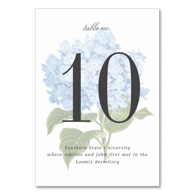 Powder Blue Hydrangea Garden WedWedding Bordsnummer (Framsidan)