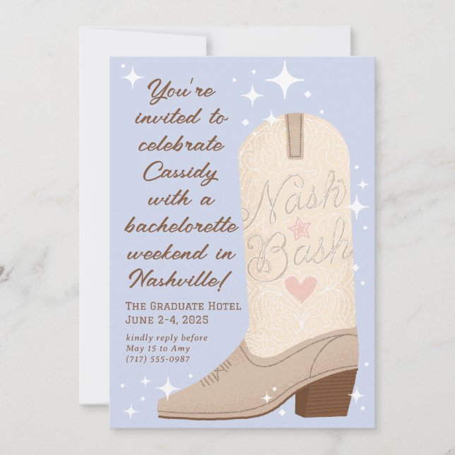 Powder Blue Nash Cowgirl Boot Bachelorette Inbjudningar (Framsida)