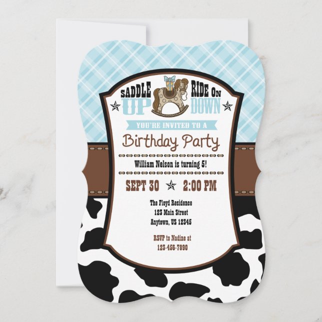 Powder Blue Play Cowhide Cowboy Birthday Inbjudan (Framsida)