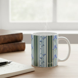 Powder Blue Teal Striped Floral Mug Kaffemugg