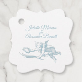 Powder Blue Toile de Jouy Cherub Wedding Favor Tag Gåvor Etiketter