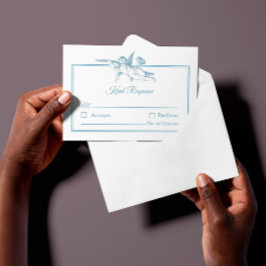 Powder Blue Toile de Jouy Cherub Wedding RSVP Card OSA Kort