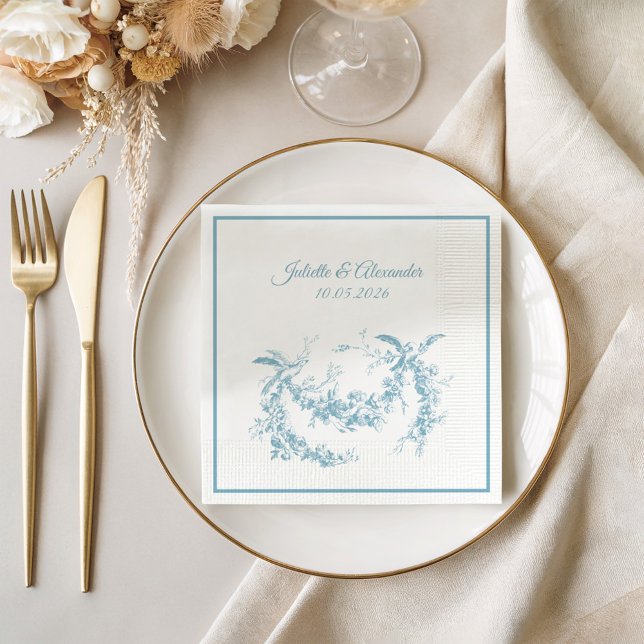 Powder Blue Toile de Jouy Wedding Paper Napkins Pappersservett (Skapare uppladdad)