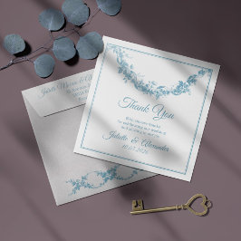 Powder Blue Toile de Jouy Wedding Thank You Card Tack Kort
