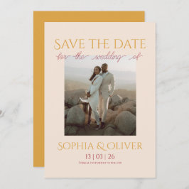 Powder blush and gold Photo save the date Inbjudningar