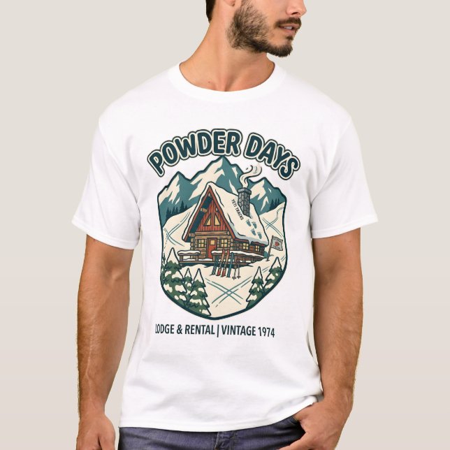 Powder Days Vintage Skidstuga T Shirt (Framsida)