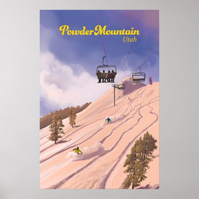 Powder Mountain Utah Skidort Resemaljör Poster (Framsidan)
