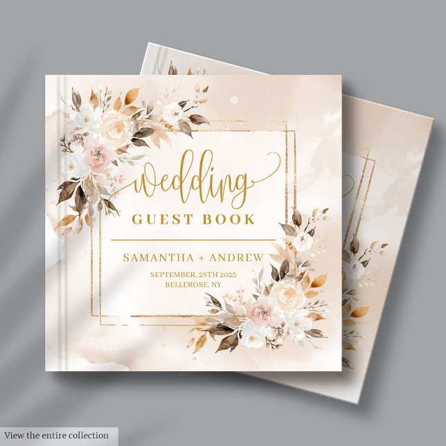 Powder Rosa Fall Boho Bouquet Bröllop Guest Bok (Powder Pink Fall Boho Bouquet Wedding Guest Book)