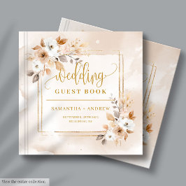 Powder Rosa Fall Boho Bröllop Guest Bok med Guld