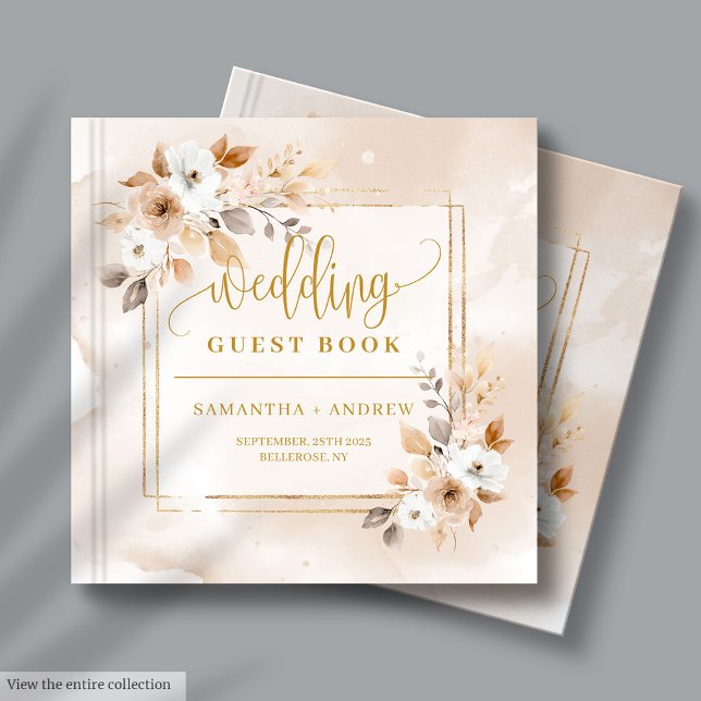 Powder Rosa Fall Boho Bröllop Guest Bok med Guld (Powder Pink Fall Boho Wedding Guest Book with Gold)