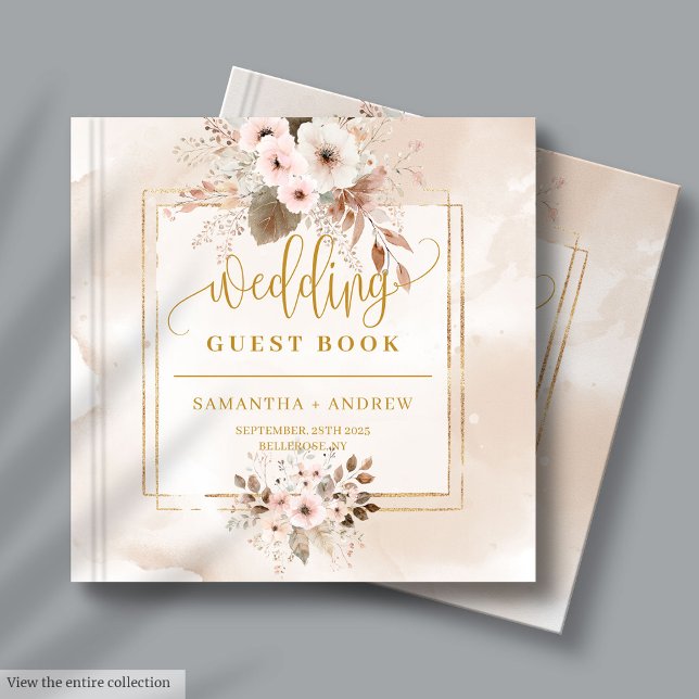 Powder Rosa Sage och Guld Fall Bouquet Bröllop Gästböcker (Powder Pink Sage and Gold Fall Bouquet Wedding Guest Book)