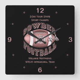 Powderpuff Football Namn och School Square Clock Fyrkantig Klocka