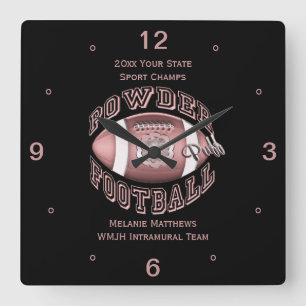 Powderpuff Football Namn och School Square Clock Fyrkantig Klocka