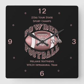 Powderpuff Football Namn och School Square Clock Fyrkantig Klocka