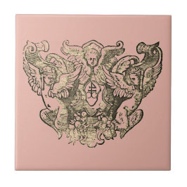 Powdery pink Angels – Coat of arms Emblem baroque Kakelplatta