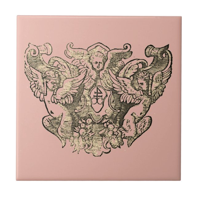 Powdery pink Angels – Coat of arms Emblem baroque Kakelplatta (Framsidan)