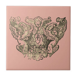 Powdery pink Angels – Coat of arms Emblem baroque Kakelplatta