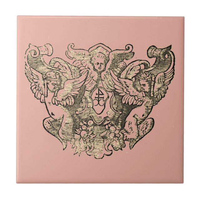 Powdery pink Angels – Coat of arms Emblem baroque Kakelplatta (Framsidan)
