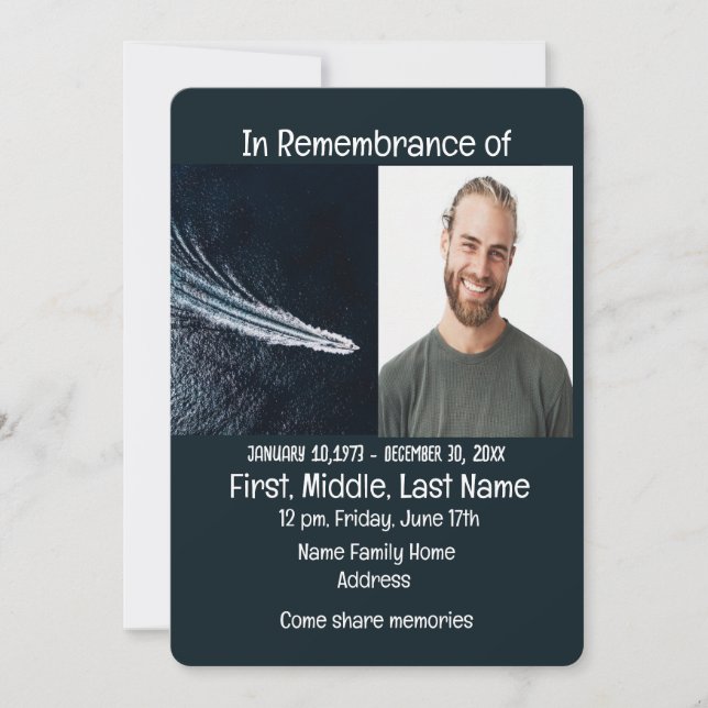 Power Boat Motor för minnesservice Inbjudan (Framsida)