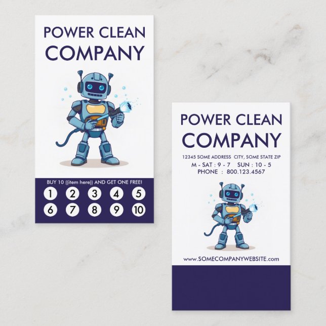 Power Clean Loyalty Punch Card Lojalitetskort (Fram/baksida)
