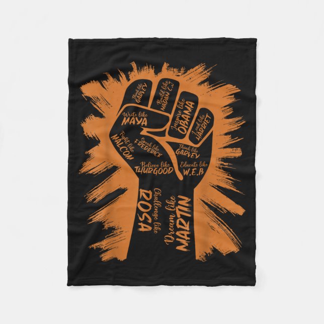 Power Fist Hand Inspirerande Svarta Ledare Svarta  Fleecefilt (Framsidan)