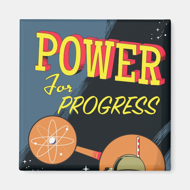 Power For Progress vintage Atom-plakat Magnet (Framsidan)