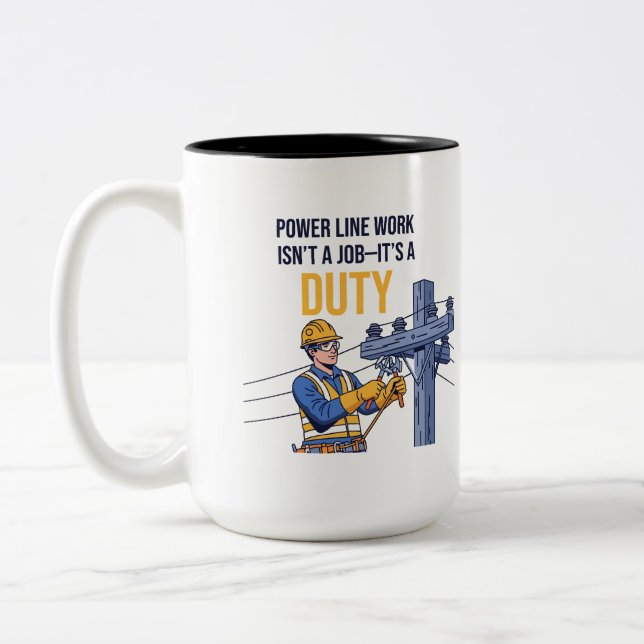 Power Line Worker "Duty" Illustration Två-Tonad Mugg (Vänster)