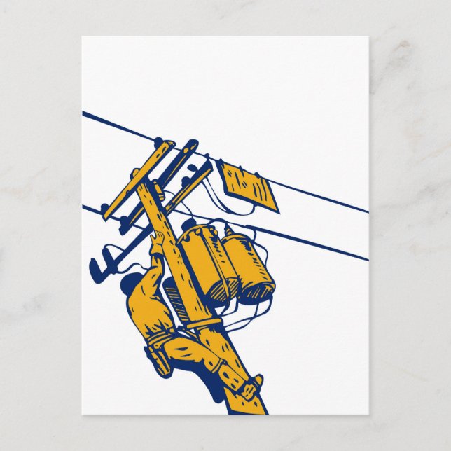 Power Lineman Electrician Electriker Worker Vykort (Framsida)