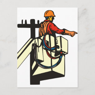 Power Lineman Electrician Worker Vykort