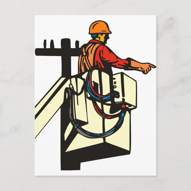 Power Lineman Electrician Worker Vykort (Framsida)